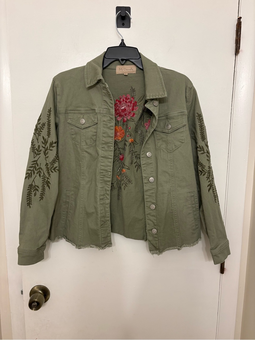 My Danielle Embroidered Floral Utility Jacket Olive Green Boho Cottagecore Small